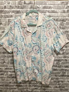 Porter And Ash Linen Blend Paisley Short-Sleeve Button-Down Shirt, Mens XL